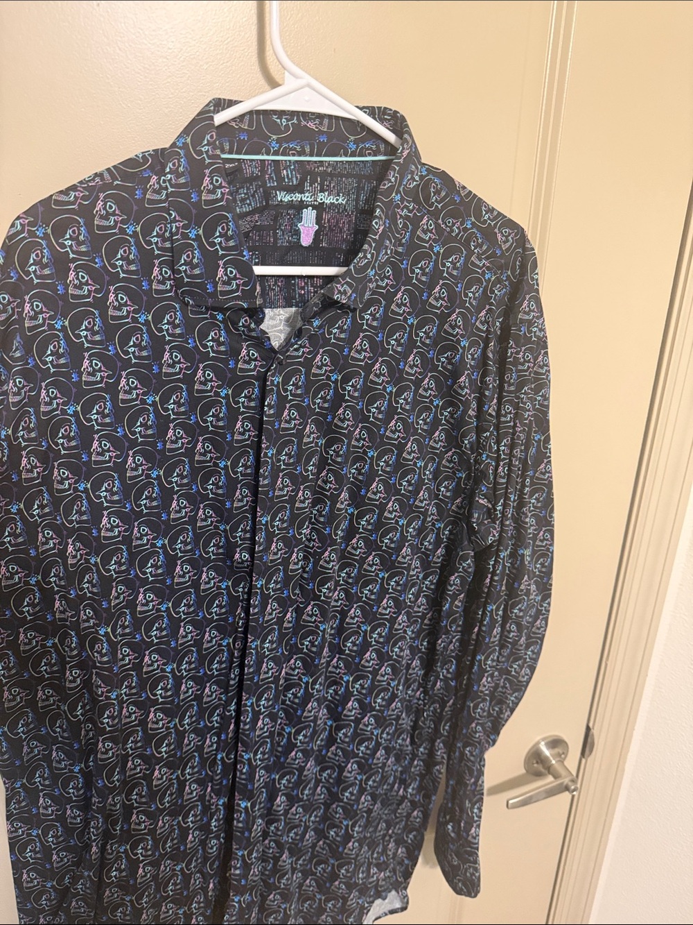 Men's Black Patterned Long-Sleeve Dress Shirt by Woodrich Black
